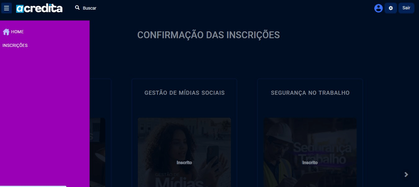Tela de Confirmação das Inscrições